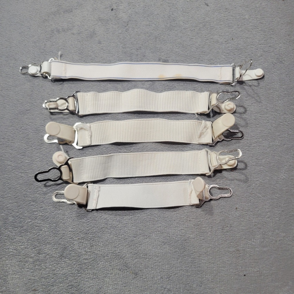Unbranded Garter Straps Unisex OS Cream Sheet Suspenders Elastic Metal Clips 5pc